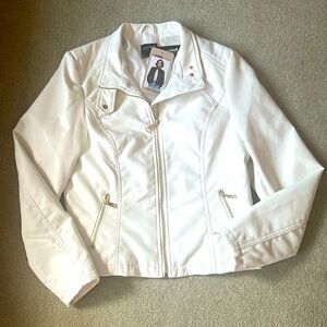 Women’s White Faux Leather Jacket by CISono. Medium.